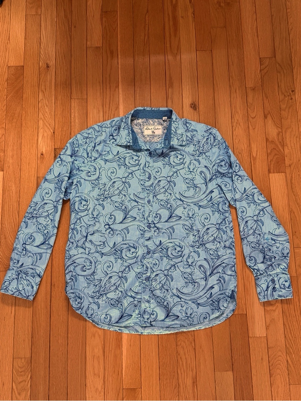 Robert Graham Light Blue Swirl-Pattern Floral Classic Fit Long Sleeve Men's